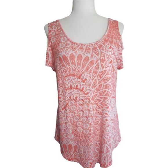 JM Collection Short Sleeve Cold Shoulder Tunic Size Small - Picture 2 of 6